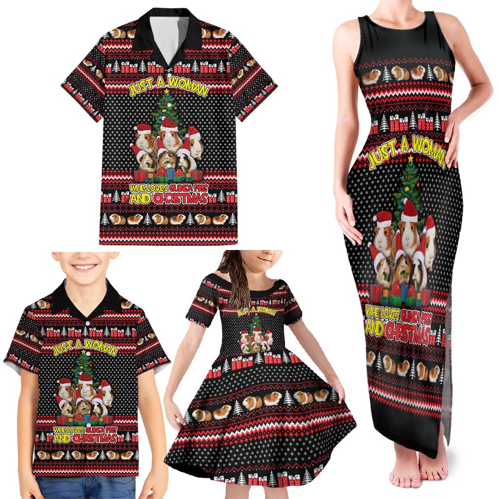 Guinea Pig Christmas Family Matching Tank Maxi Dress and Hawaiian Shirt with Santa Hats Tree and Festive Gift Pattern - Wonder Print Shop