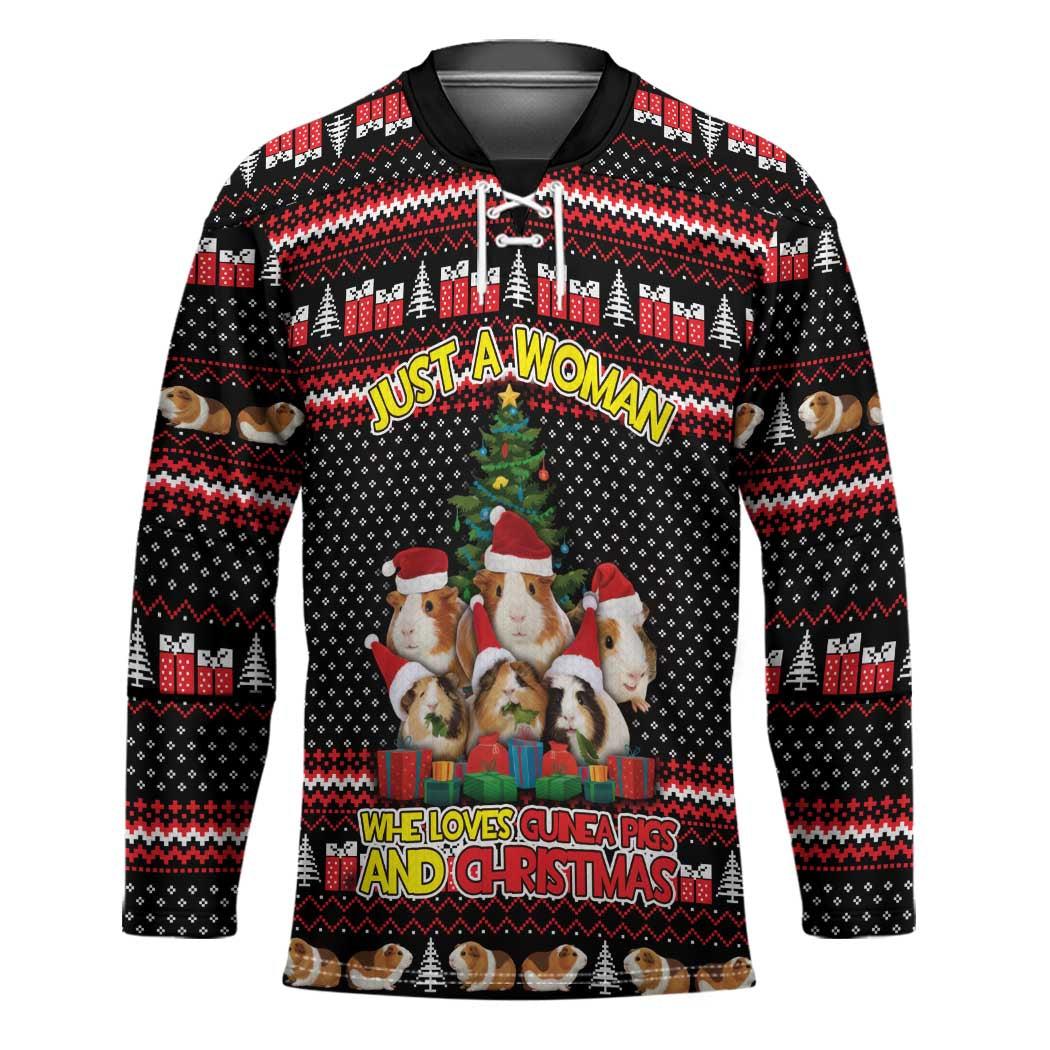 Guinea Pig Christmas Hockey Jersey with Santa Hats Tree and Festive Gift Pattern - Wonder Print Shop