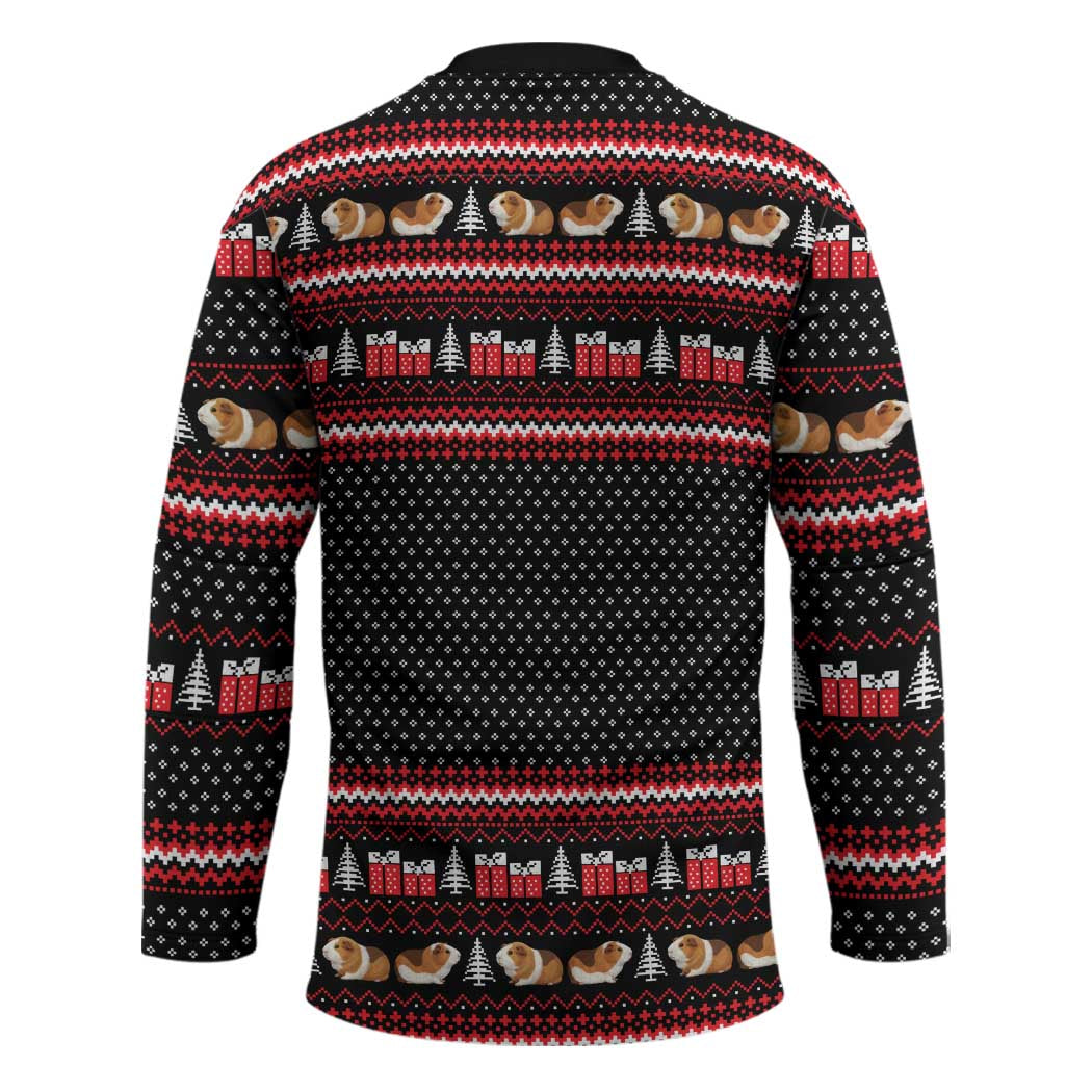 Guinea Pig Christmas Hockey Jersey with Santa Hats Tree and Festive Gift Pattern - Wonder Print Shop