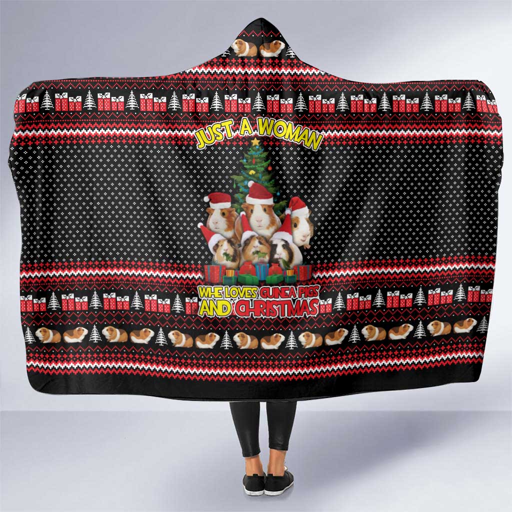 Guinea Pig Christmas Hooded Blanket with Santa Hats Tree and Festive Gift Pattern - Wonder Print Shop