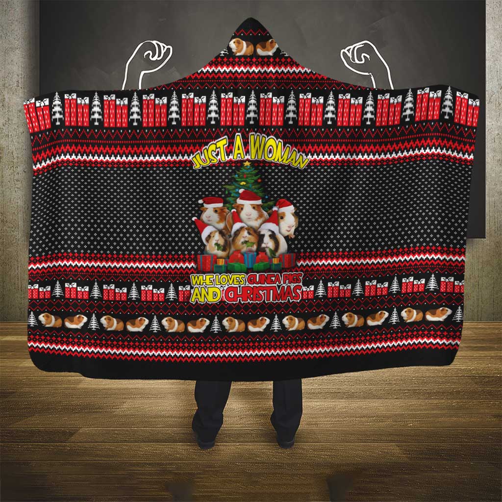 Guinea Pig Christmas Hooded Blanket with Santa Hats Tree and Festive Gift Pattern - Wonder Print Shop