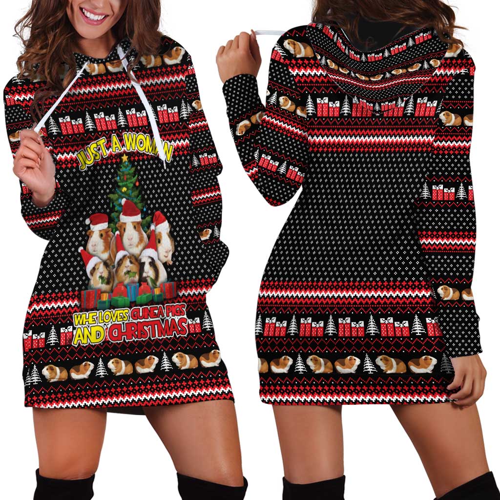 Guinea Pig Christmas Hoodie Dress with Santa Hats Tree and Festive Gift Pattern - Wonder Print Shop