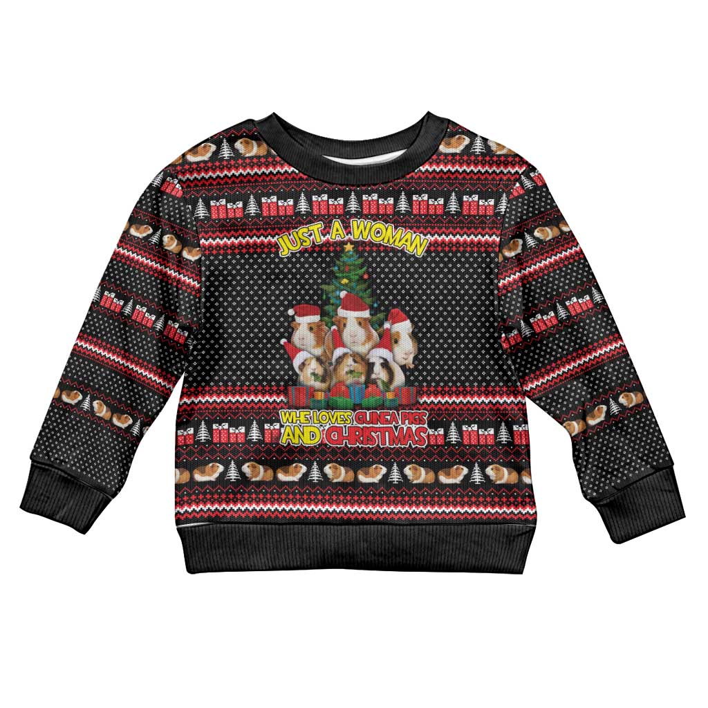 Guinea Pig Christmas Kid Ugly Christmas Sweater with Santa Hats Tree and Festive Gift Pattern - Wonder Print Shop