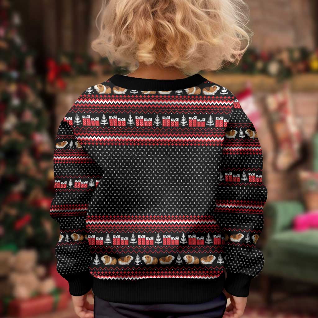 Guinea Pig Christmas Kid Ugly Christmas Sweater with Santa Hats Tree and Festive Gift Pattern - Wonder Print Shop