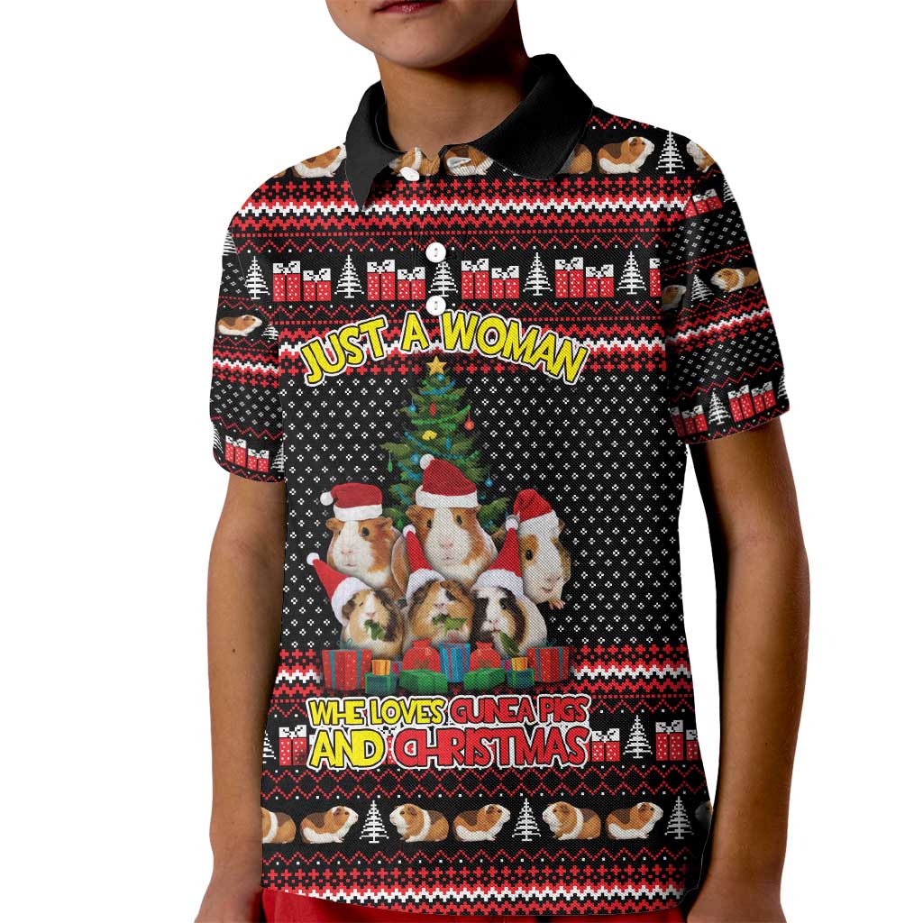 Guinea Pig Christmas Kid Polo Shirt with Santa Hats Tree and Festive Gift Pattern - Wonder Print Shop