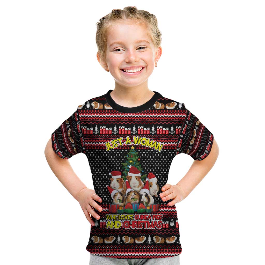Guinea Pig Christmas Kid T Shirt with Santa Hats Tree and Festive Gift Pattern - Wonder Print Shop