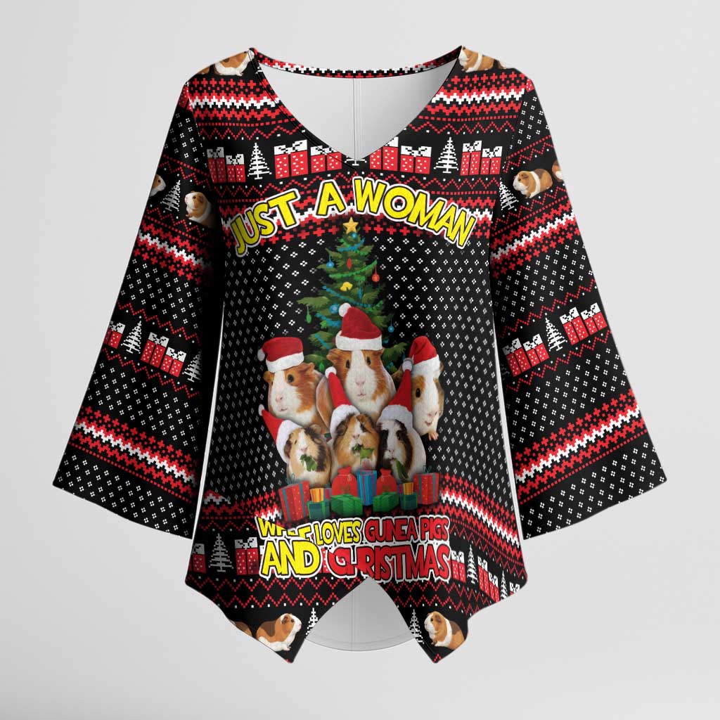 Guinea Pig Christmas Kimono Sleeve Blouse with Santa Hats Tree and Festive Gift Pattern - Wonder Print Shop