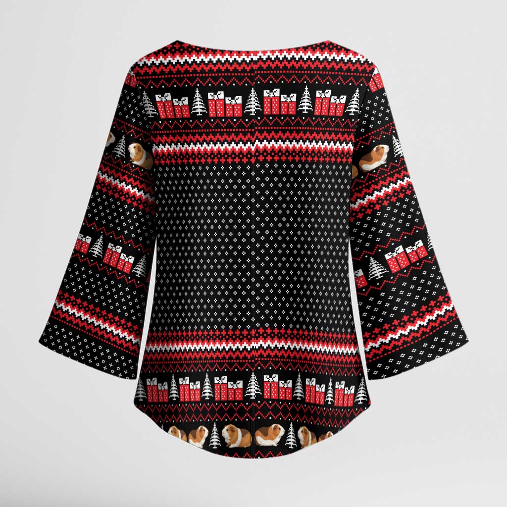 Guinea Pig Christmas Kimono Sleeve Blouse with Santa Hats Tree and Festive Gift Pattern - Wonder Print Shop