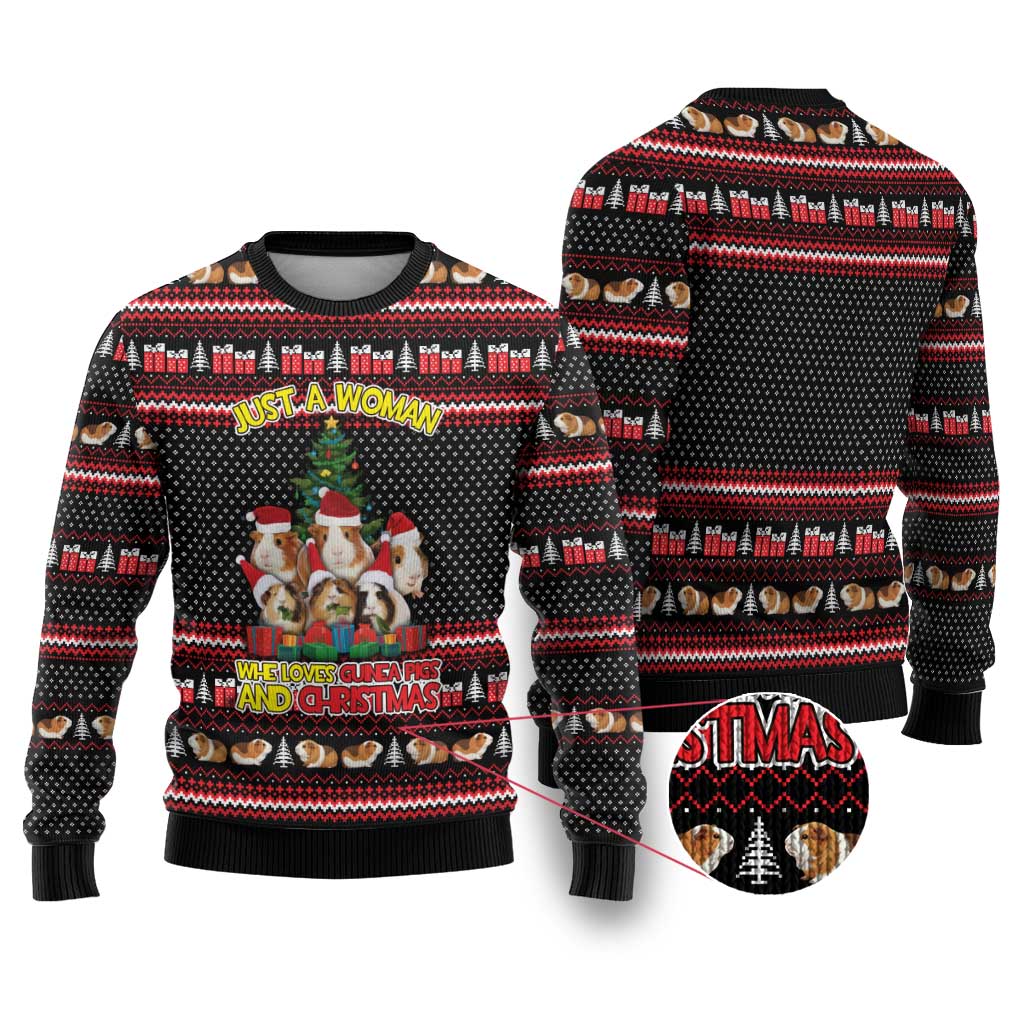 Guinea Pig Christmas Ugly Christmas Sweater with Santa Hats Tree and Festive Gift Pattern - Wonder Print Shop