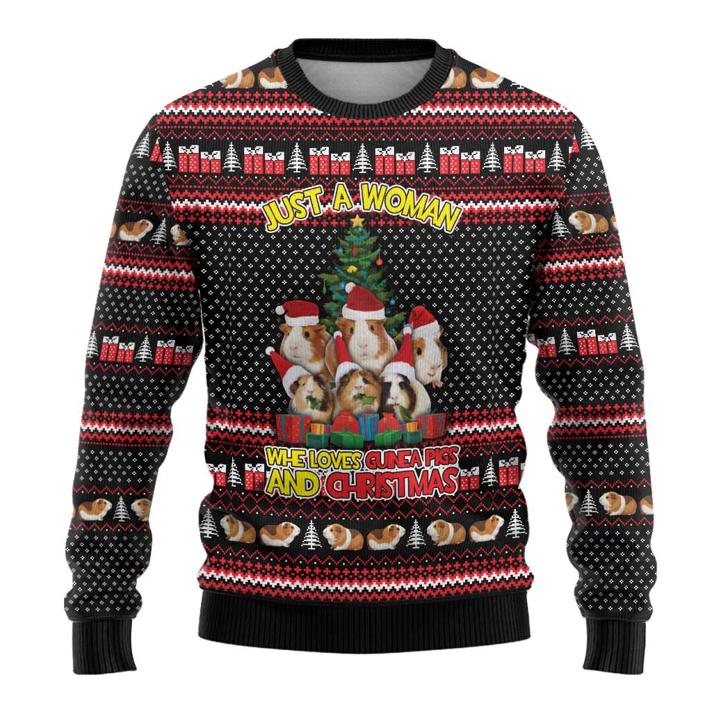 Guinea Pig Christmas Ugly Christmas Sweater with Santa Hats Tree and Festive Gift Pattern - Wonder Print Shop