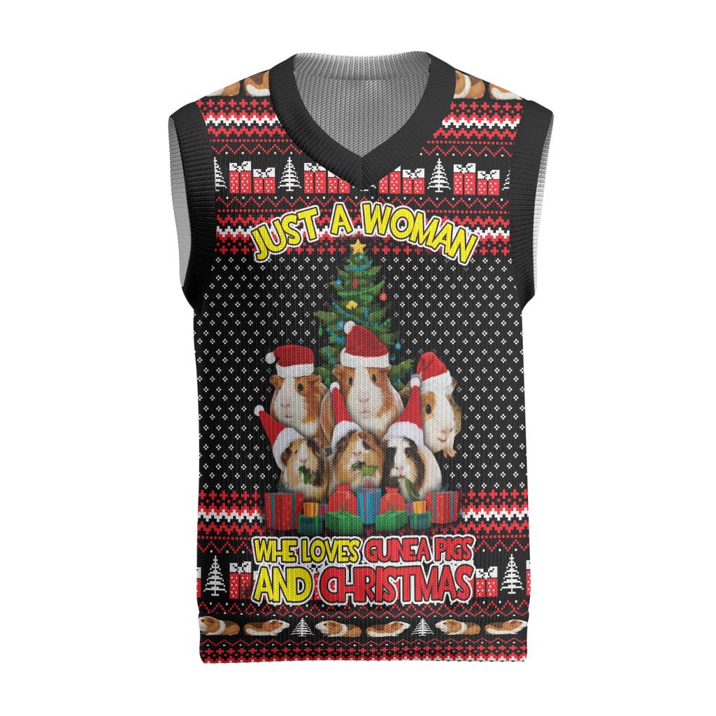 Guinea Pig Christmas Knitted V-Neck Vest with Santa Hats Tree and Festive Gift Pattern - Wonder Print Shop