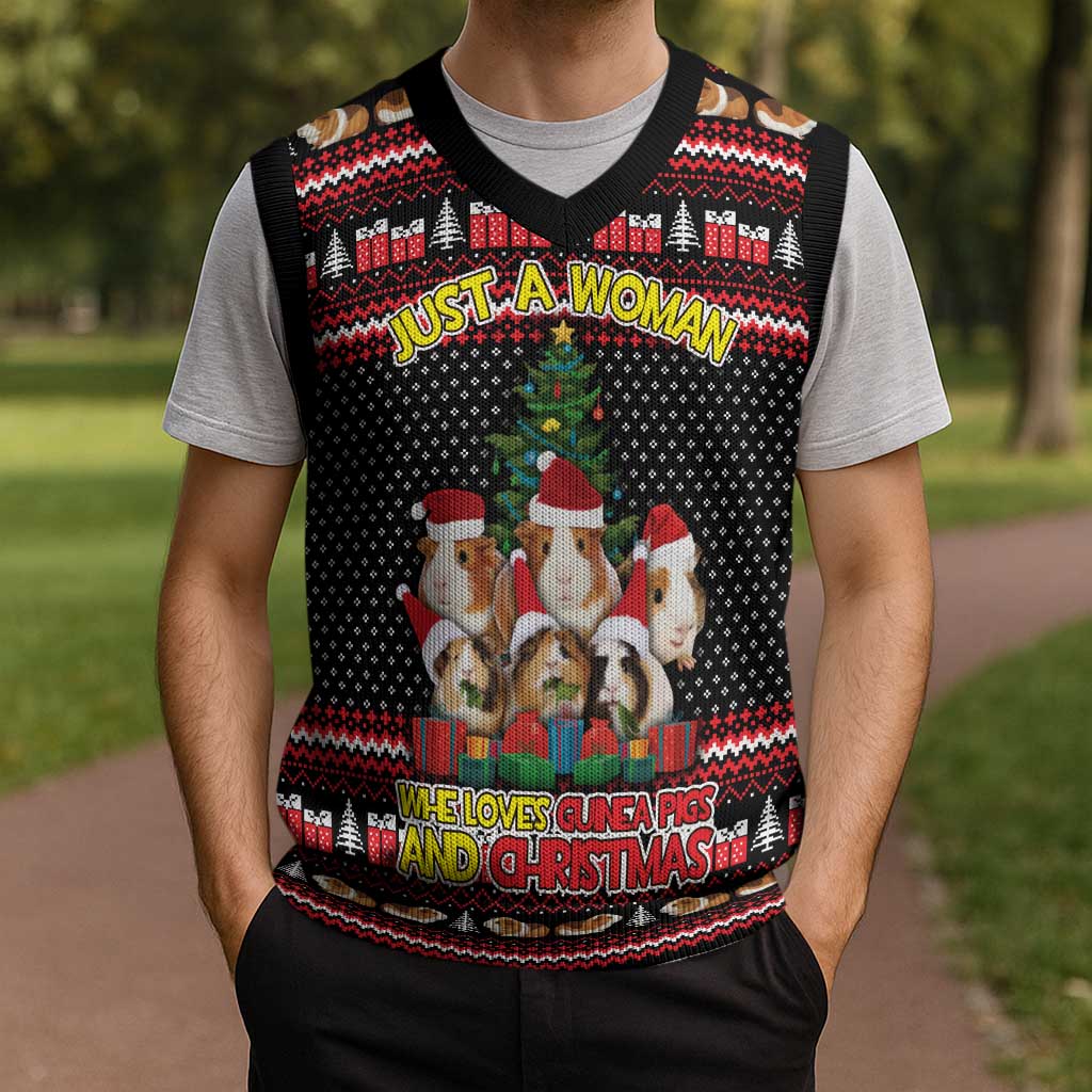 Guinea Pig Christmas Knitted V-Neck Vest with Santa Hats Tree and Festive Gift Pattern - Wonder Print Shop