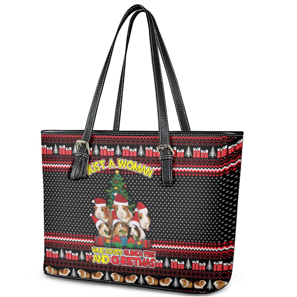 Guinea Pig Christmas Leather Tote Bag with Santa Hats Tree and Festive Gift Pattern - Wonder Print Shop