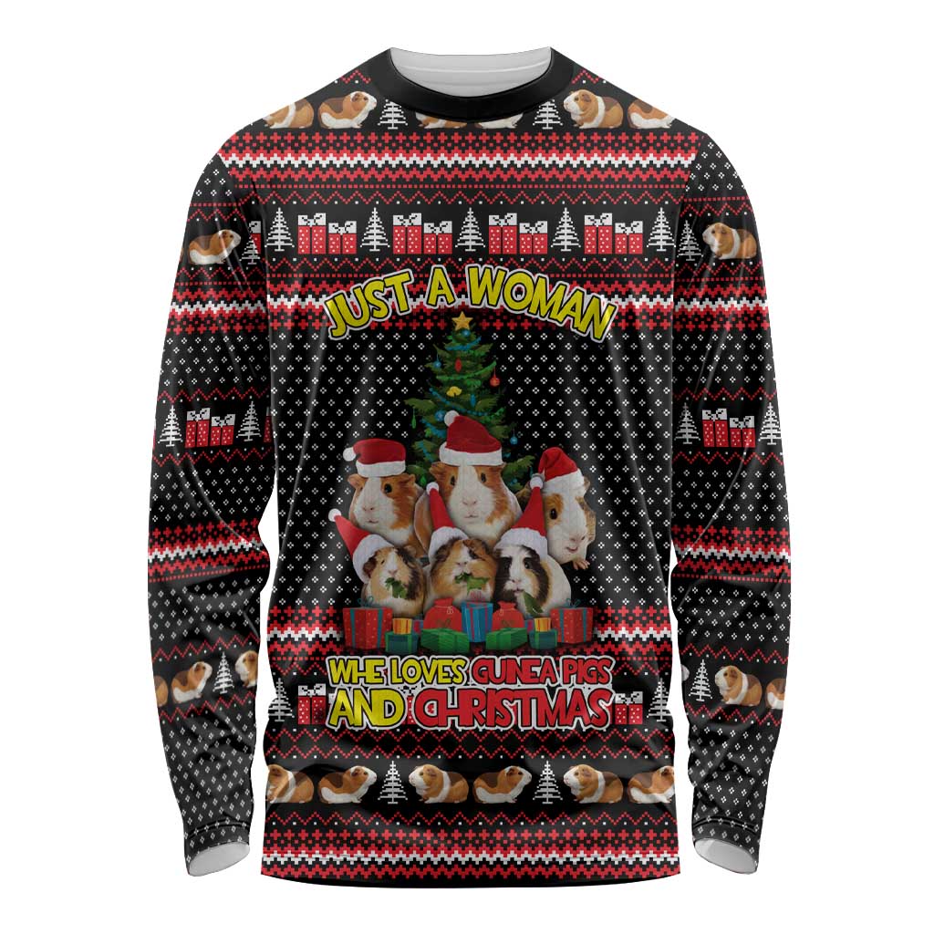 Guinea Pig Christmas Long Sleeve Shirt with Santa Hats Tree and Festive Gift Pattern - Wonder Print Shop