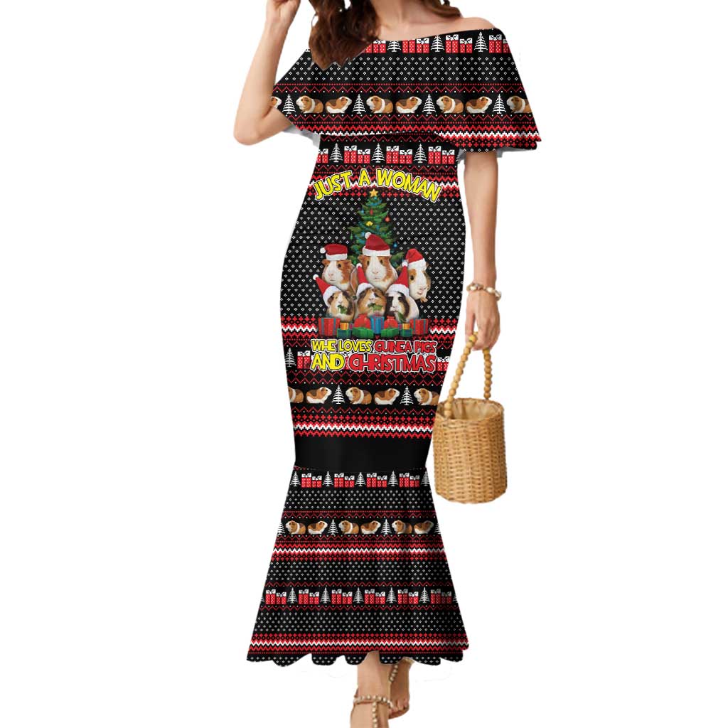 Guinea Pig Christmas Mermaid Dress with Santa Hats Tree and Festive Gift Pattern - Wonder Print Shop