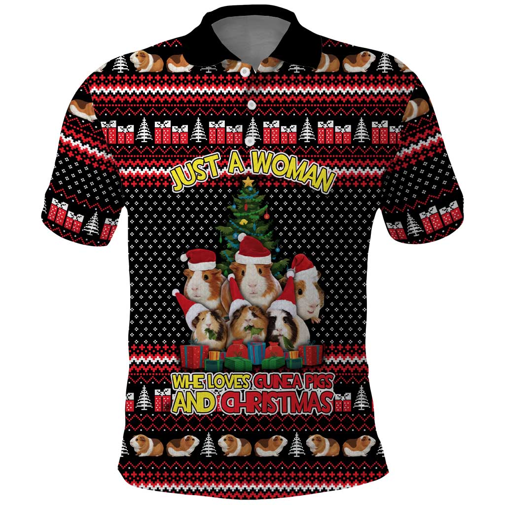 Guinea Pig Christmas Polo Shirt with Santa Hats Tree and Festive Gift Pattern - Wonder Print Shop