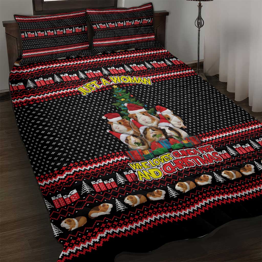 Guinea Pig Christmas Quilt Bed Set with Santa Hats Tree and Festive Gift Pattern - Wonder Print Shop