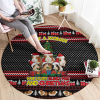 Guinea Pig Christmas Round Carpet with Santa Hats Tree and Festive Gift Pattern - Wonder Print Shop