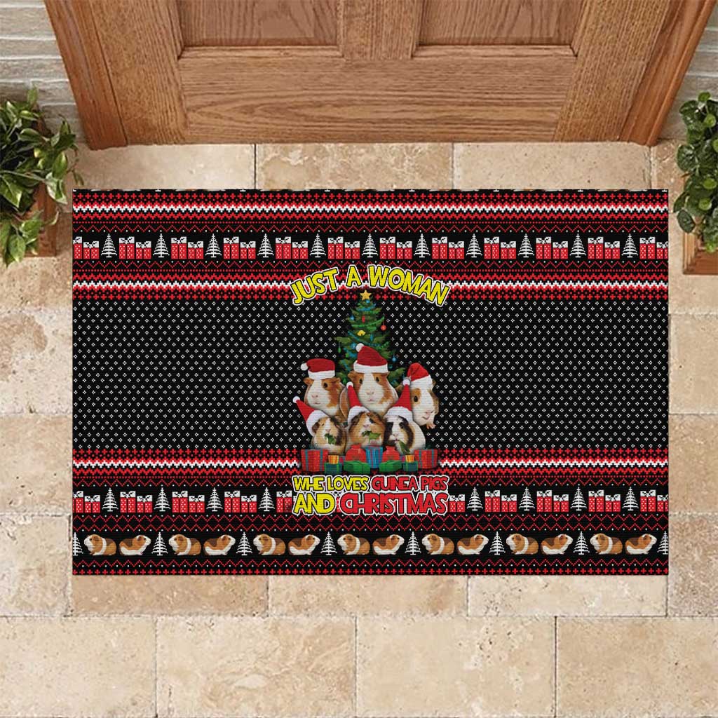 Guinea Pig Christmas Rubber Doormat with Santa Hats Tree and Festive Gift Pattern - Wonder Print Shop