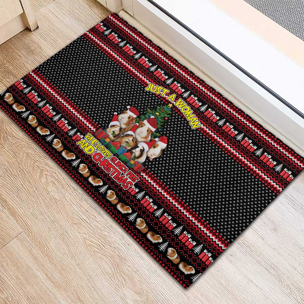 Guinea Pig Christmas Rubber Doormat with Santa Hats Tree and Festive Gift Pattern - Wonder Print Shop
