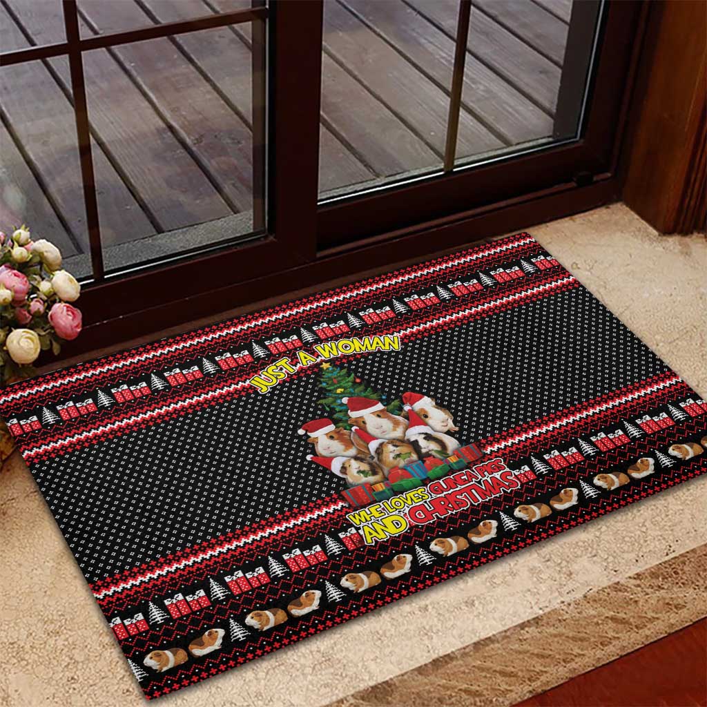 Guinea Pig Christmas Rubber Doormat with Santa Hats Tree and Festive Gift Pattern - Wonder Print Shop