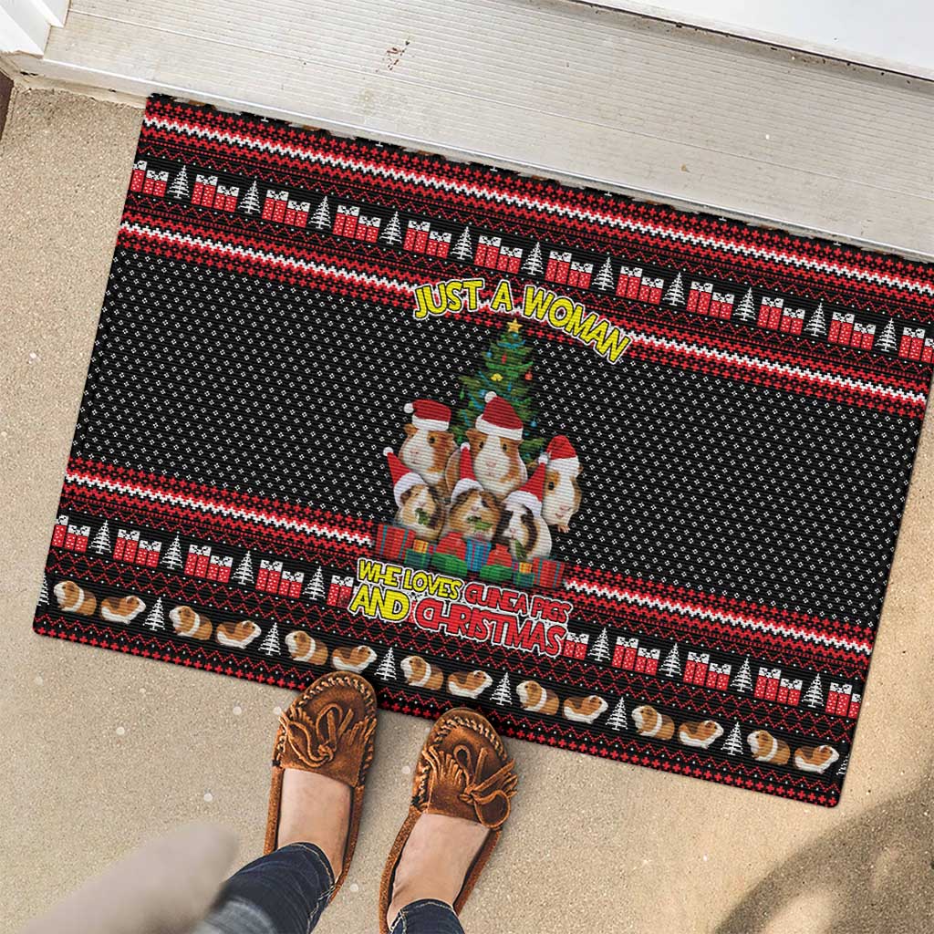 Guinea Pig Christmas Rubber Doormat with Santa Hats Tree and Festive Gift Pattern - Wonder Print Shop