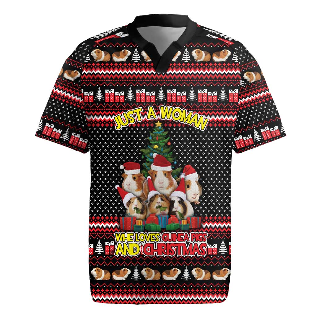 Guinea Pig Christmas Rugby Jersey with Santa Hats Tree and Festive Gift Pattern - Wonder Print Shop