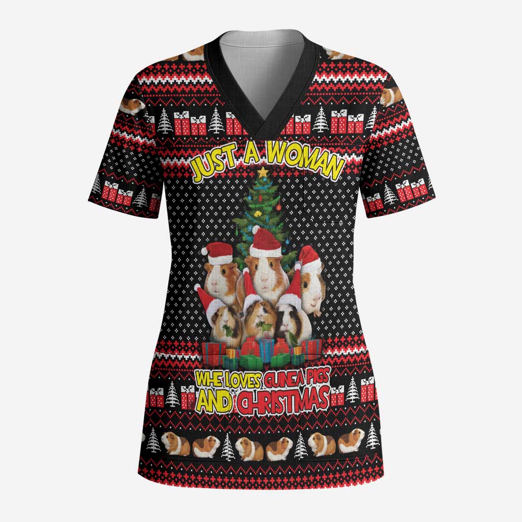 Guinea Pig Christmas Scrub Top with Santa Hats Tree and Festive Gift Pattern - Wonder Print Shop