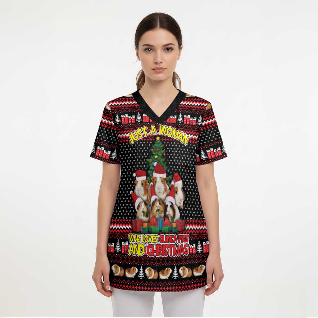 Guinea Pig Christmas Scrub Top with Santa Hats Tree and Festive Gift Pattern - Wonder Print Shop
