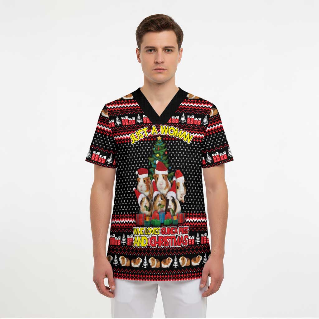 Guinea Pig Christmas Scrub Top with Santa Hats Tree and Festive Gift Pattern - Wonder Print Shop