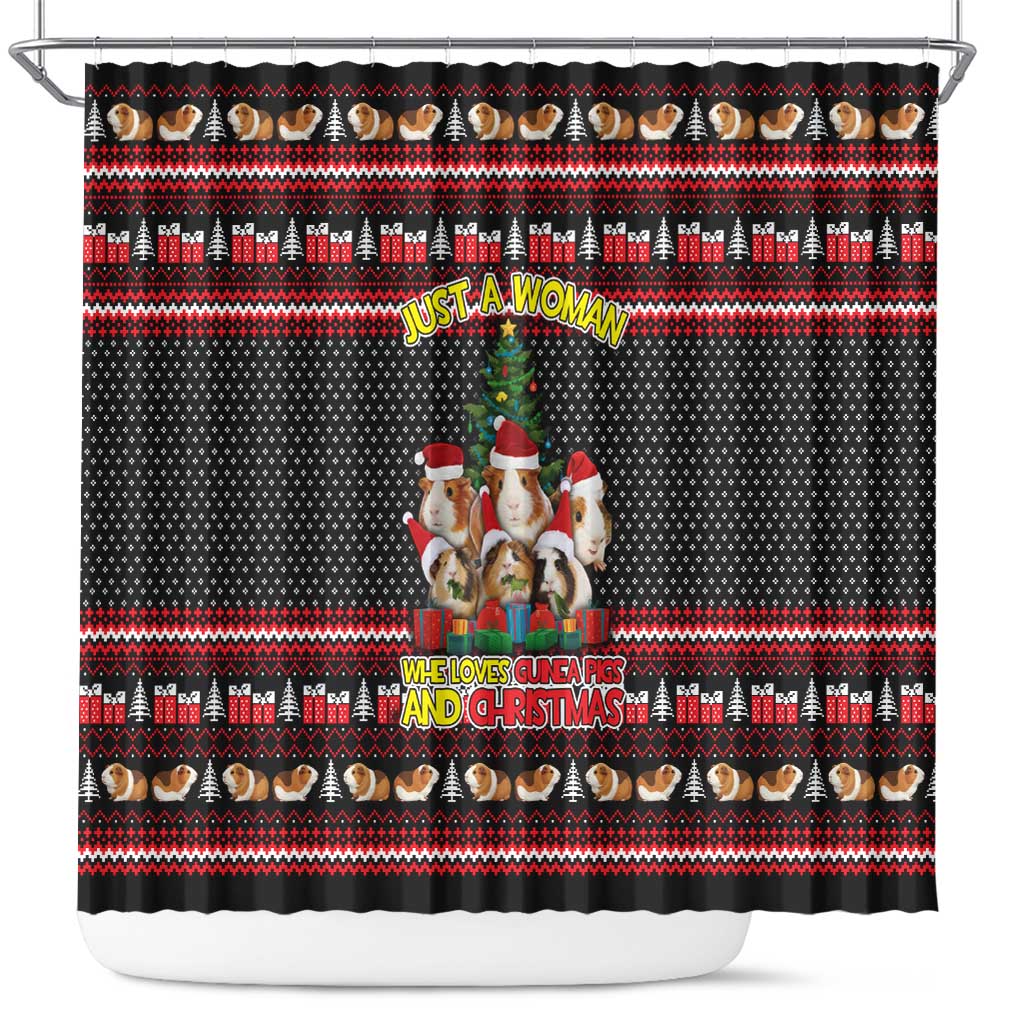 Guinea Pig Christmas Shower Curtain with Santa Hats Tree and Festive Gift Pattern - Wonder Print Shop