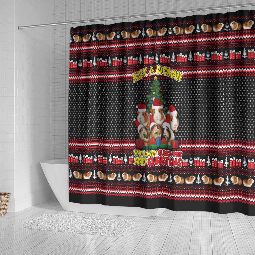 Guinea Pig Christmas Shower Curtain with Santa Hats Tree and Festive Gift Pattern - Wonder Print Shop