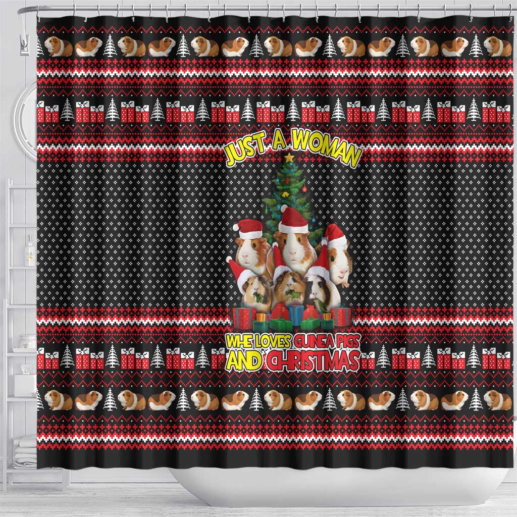 Guinea Pig Christmas Shower Curtain with Santa Hats Tree and Festive Gift Pattern - Wonder Print Shop