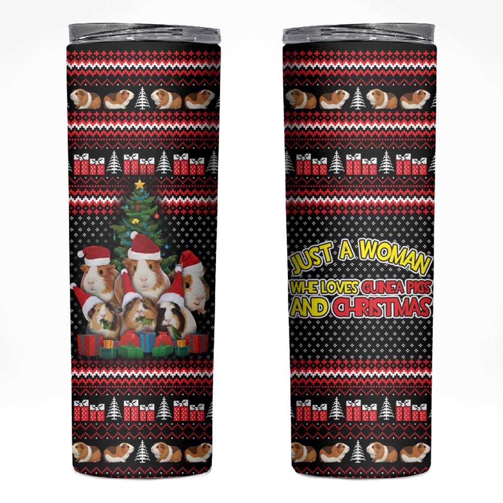 Guinea Pig Christmas Skinny Tumbler with Santa Hats Tree and Festive Gift Pattern - Wonder Print Shop