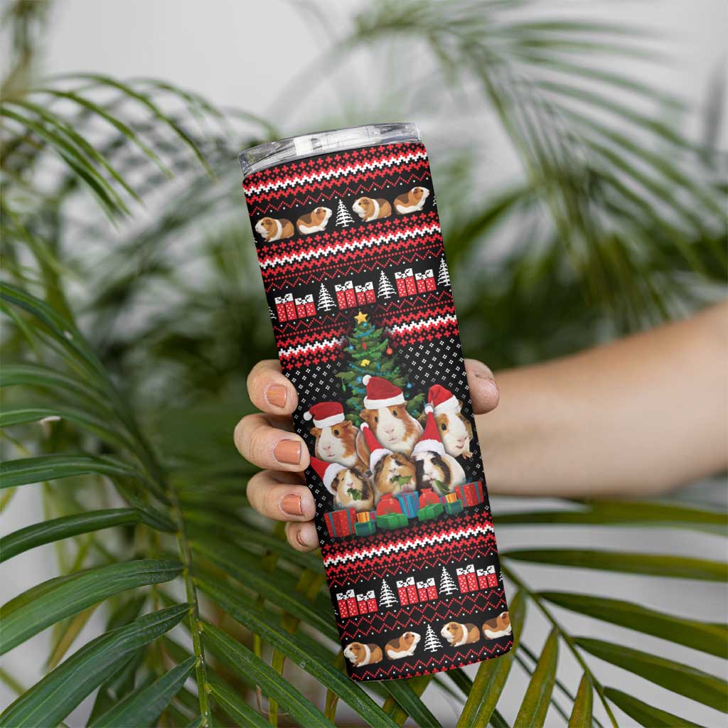 Guinea Pig Christmas Skinny Tumbler with Santa Hats Tree and Festive Gift Pattern - Wonder Print Shop