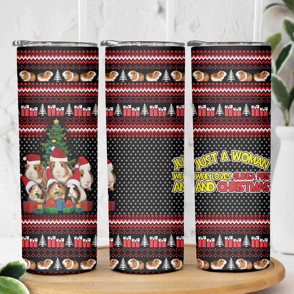 Guinea Pig Christmas Skinny Tumbler with Santa Hats Tree and Festive Gift Pattern - Wonder Print Shop