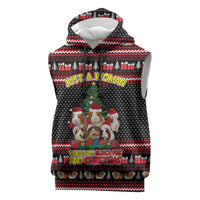 Guinea Pig Christmas Sleeveless Hoodie with Santa Hats Tree and Festive Gift Pattern - Wonder Print Shop