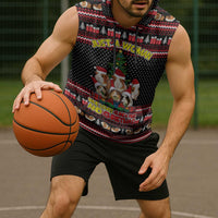 Guinea Pig Christmas Sleeveless Hoodie with Santa Hats Tree and Festive Gift Pattern - Wonder Print Shop