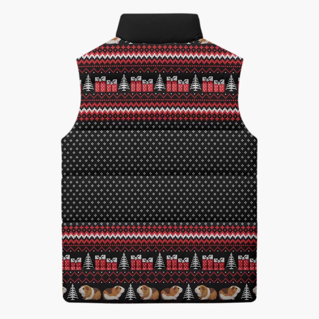 Guinea Pig Christmas Sleeveless Puffer Jacket with Santa Hats Tree and Festive Gift Pattern - Wonder Print Shop