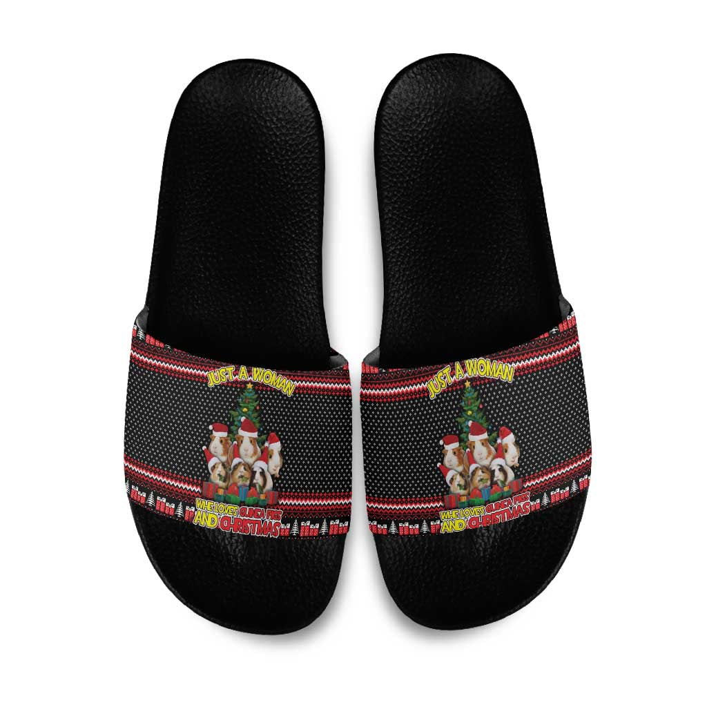 Guinea Pig Christmas Slide Sandals with Santa Hats Tree and Festive Gift Pattern - Wonder Print Shop