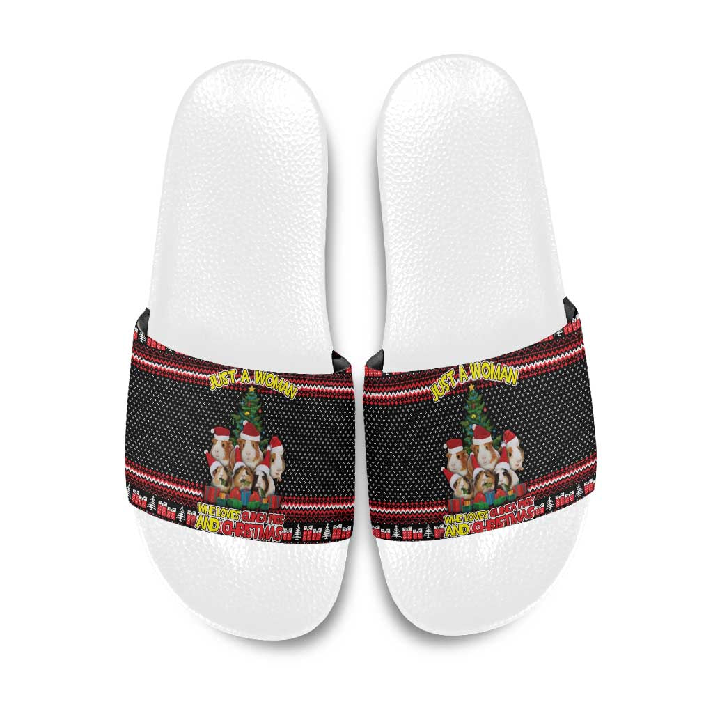 Guinea Pig Christmas Slide Sandals with Santa Hats Tree and Festive Gift Pattern - Wonder Print Shop