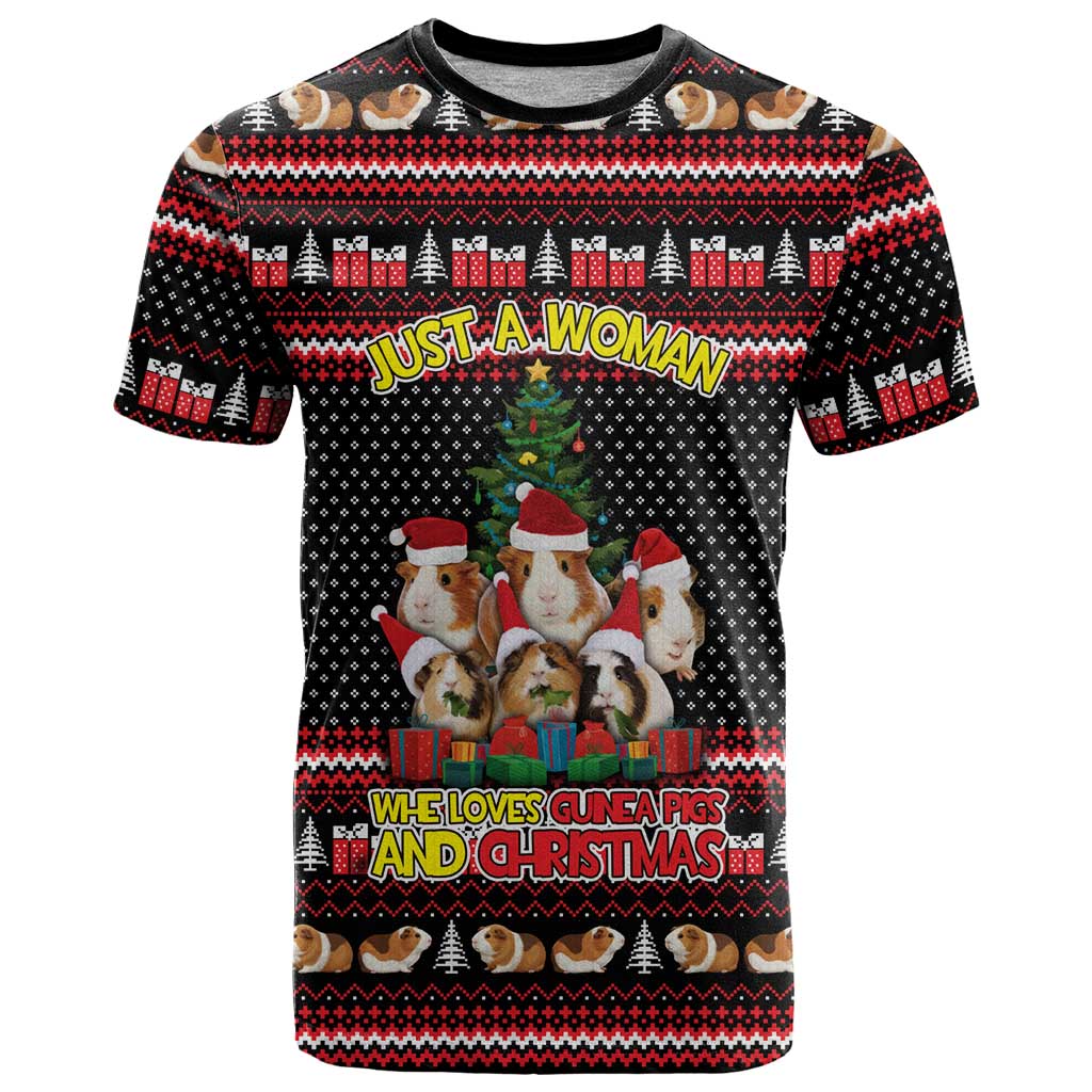 Guinea Pig Christmas T Shirt with Santa Hats Tree and Festive Gift Pattern - Wonder Print Shop