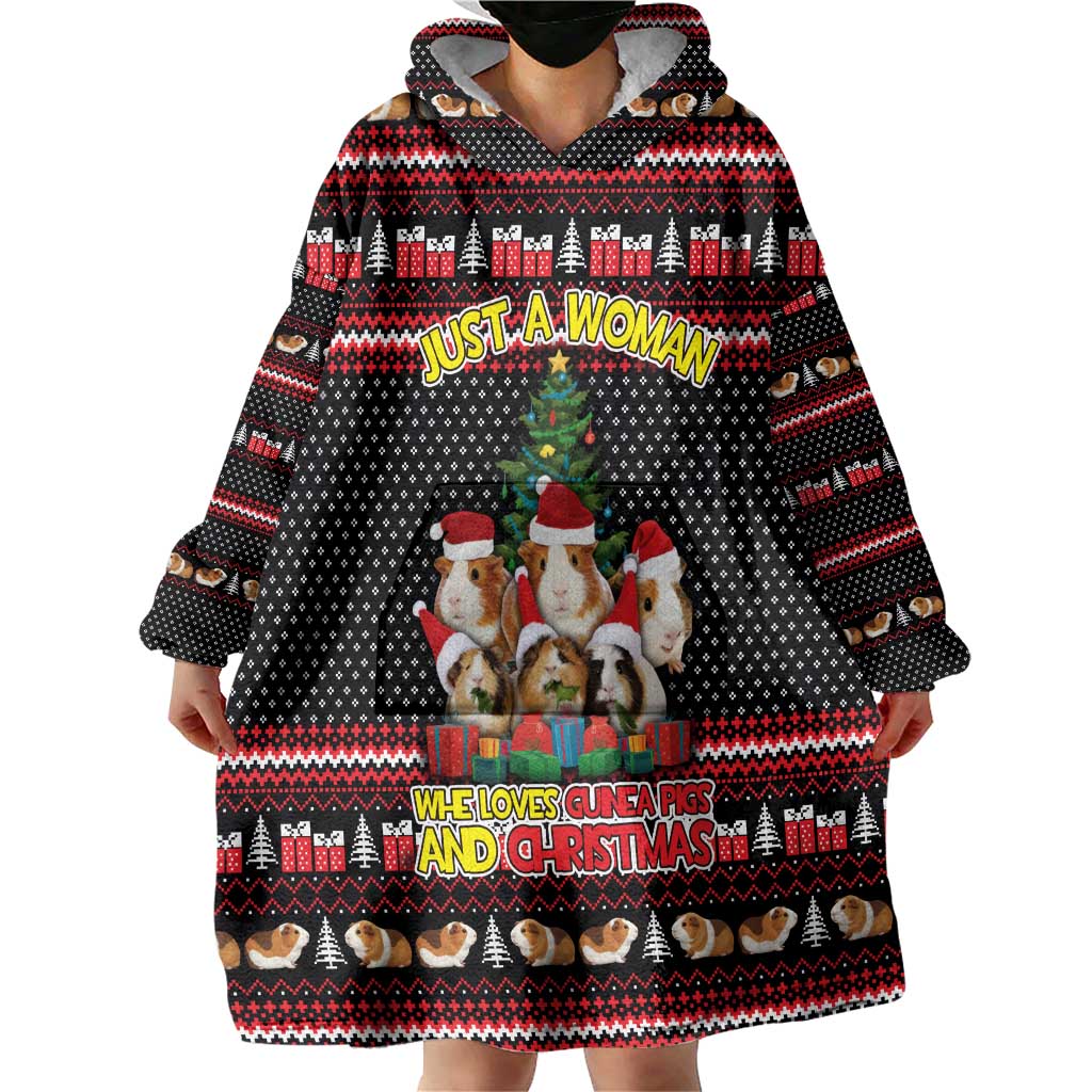 Guinea Pig Christmas Wearable Blanket Hoodie with Santa Hats Tree and Festive Gift Pattern - Wonder Print Shop