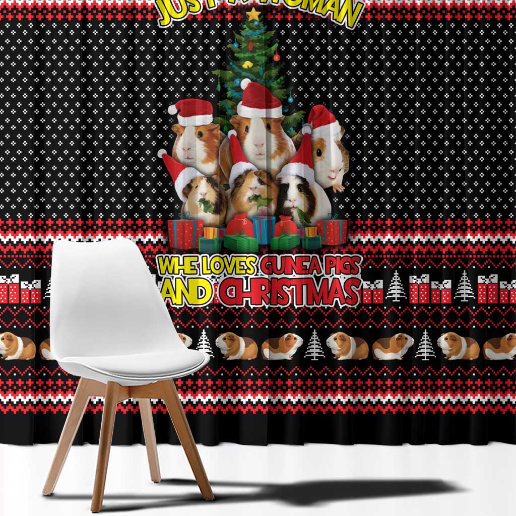 Guinea Pig Christmas Window Curtain with Santa Hats Tree and Festive Gift Pattern - Wonder Print Shop