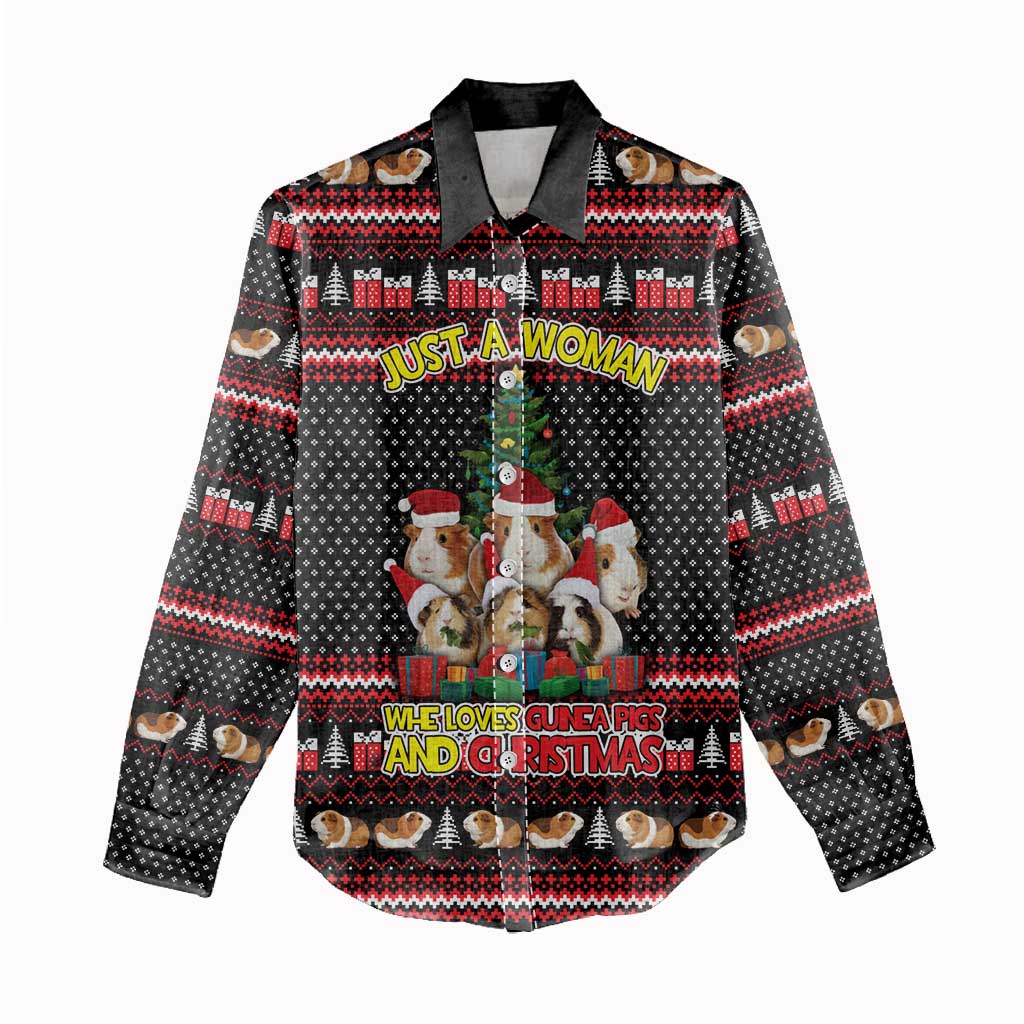 Guinea Pig Christmas Women Casual Shirt with Santa Hats Tree and Festive Gift Pattern - Wonder Print Shop