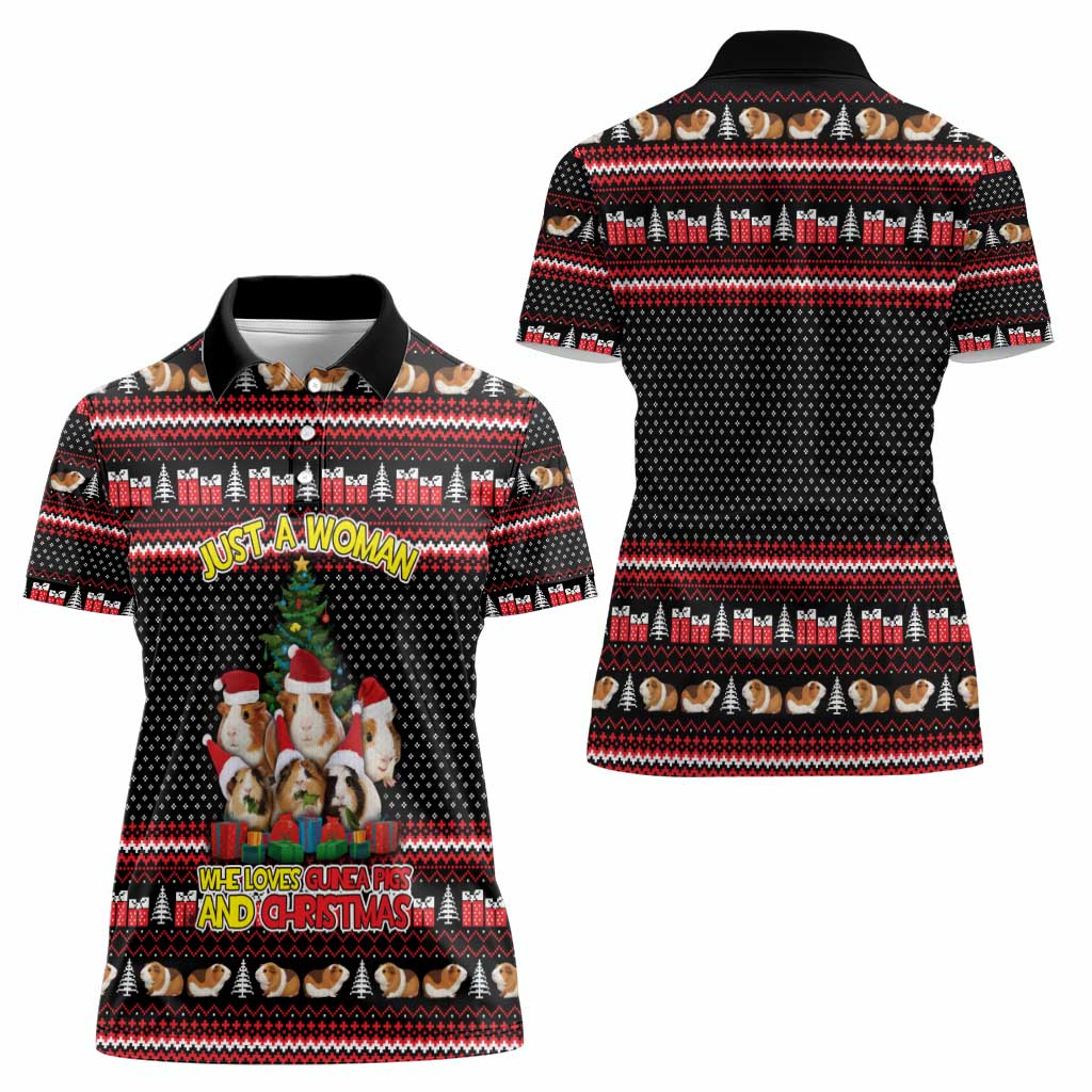Guinea Pig Christmas Women Polo Shirt with Santa Hats Tree and Festive Gift Pattern - Wonder Print Shop