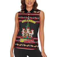 Guinea Pig Christmas Women Sleeveless Polo Shirt with Santa Hats Tree and Festive Gift Pattern - Wonder Print Shop