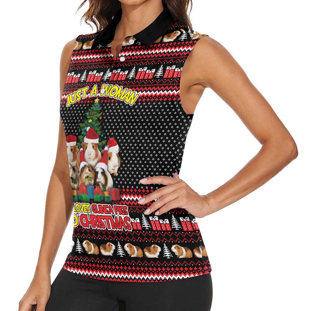 Guinea Pig Christmas Women Sleeveless Polo Shirt with Santa Hats Tree and Festive Gift Pattern - Wonder Print Shop