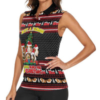 Guinea Pig Christmas Women Sleeveless Polo Shirt with Santa Hats Tree and Festive Gift Pattern - Wonder Print Shop