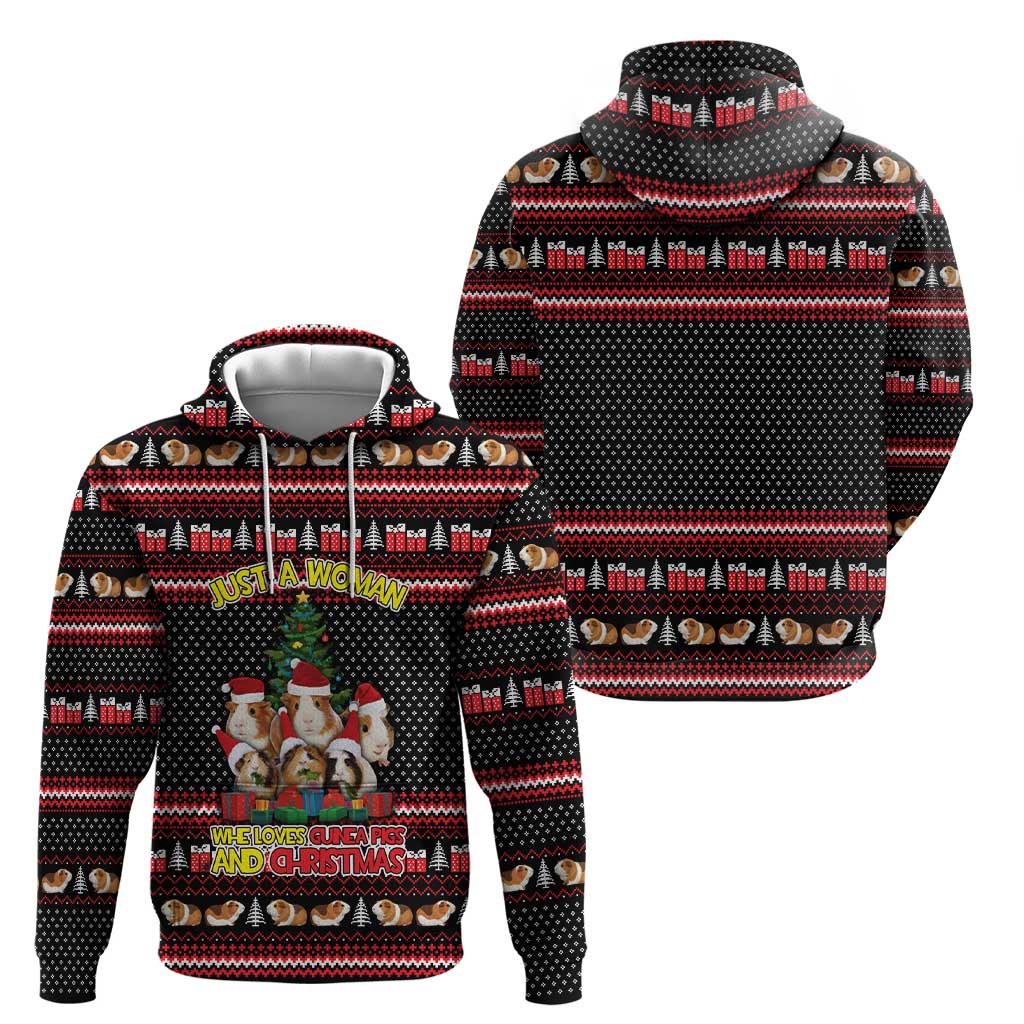 Guinea Pig Christmas Zip Hoodie with Santa Hats Tree and Festive Gift Pattern - Wonder Print Shop